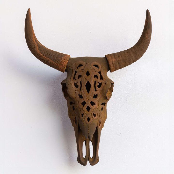 Handcrafted Faux Carved Cow Skull Wall Art