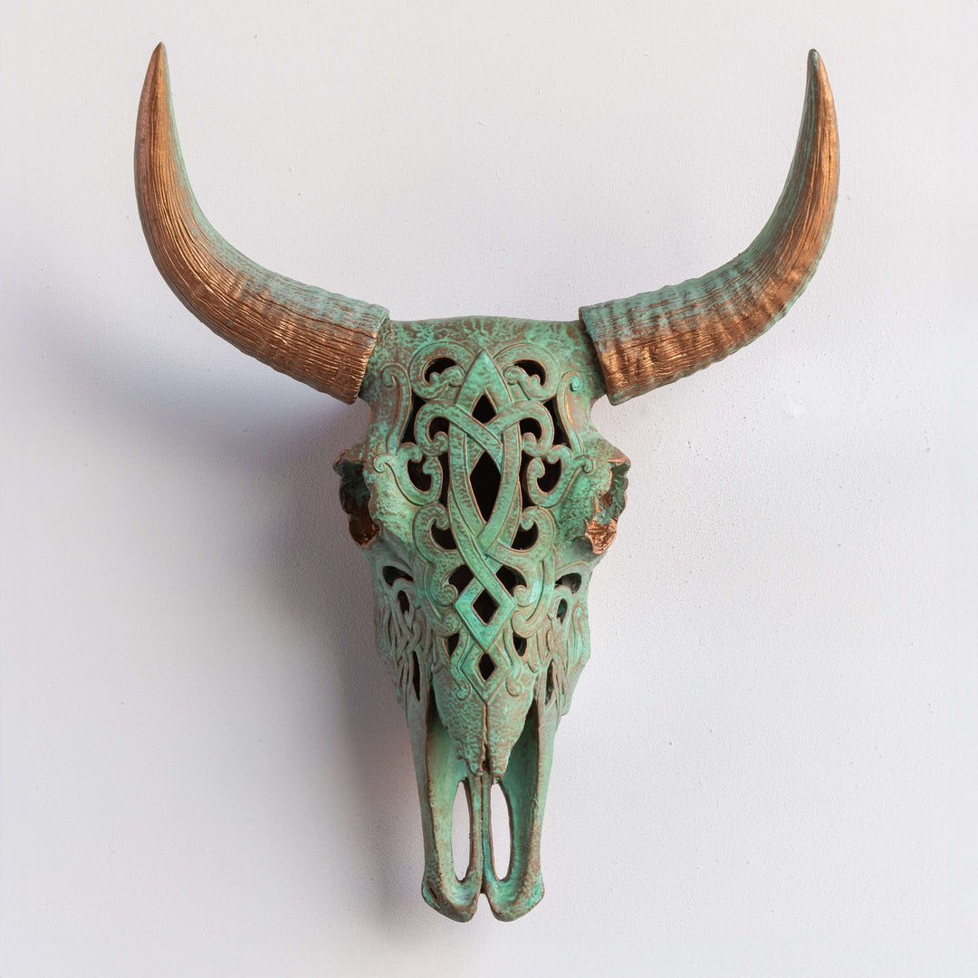 Handcrafted Faux Carved Cow Skull Wall Art