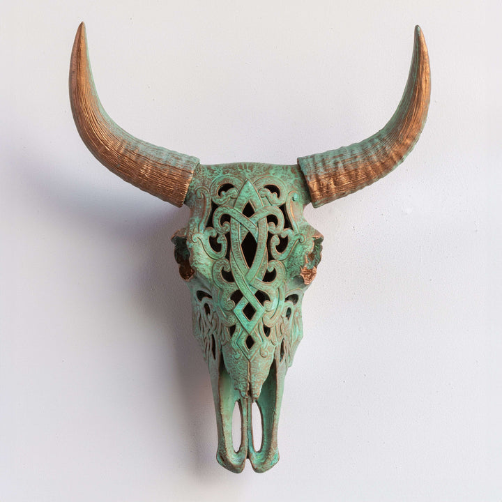 Handcrafted Faux Carved Cow Skull Wall Art