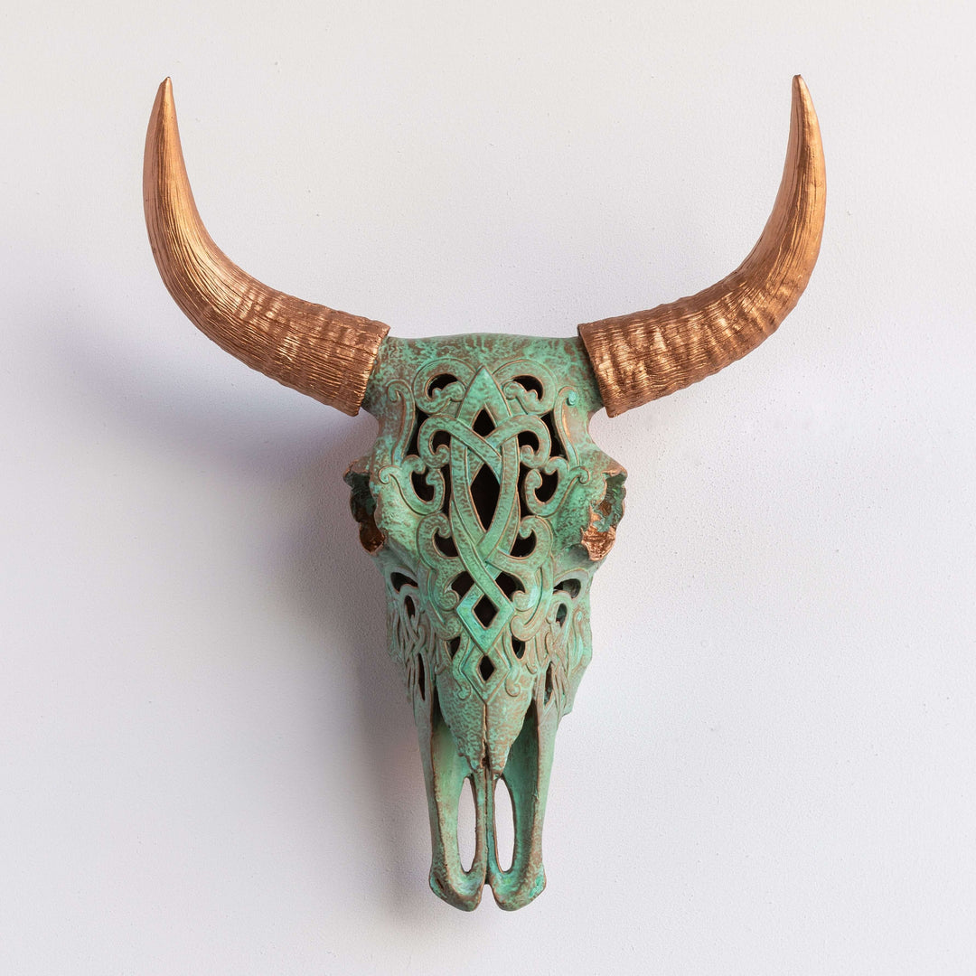 Handcrafted Faux Carved Cow Skull Wall Art