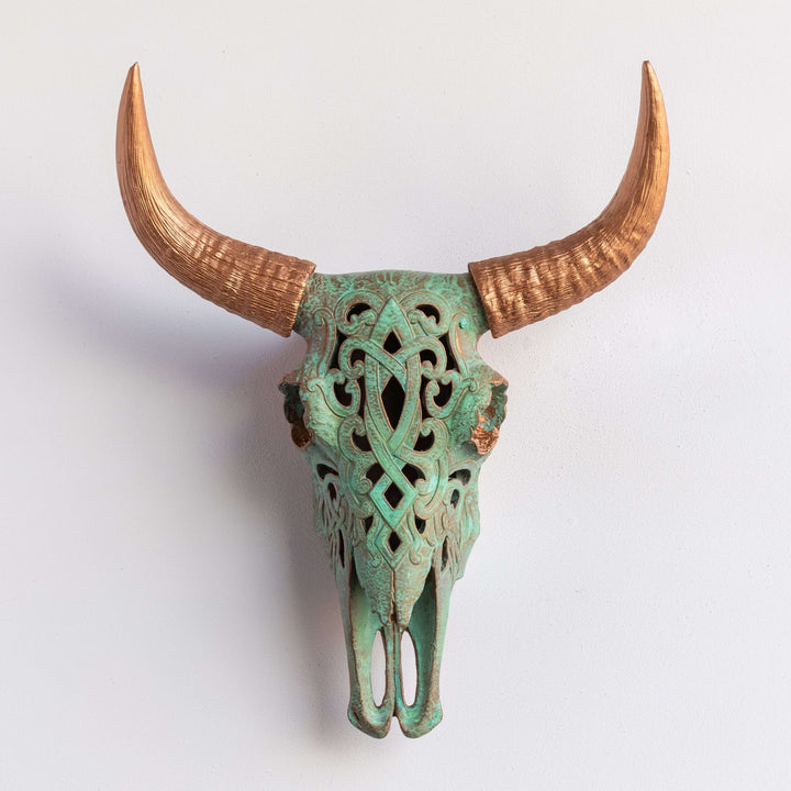 Handcrafted Faux Carved Cow Skull Wall Art