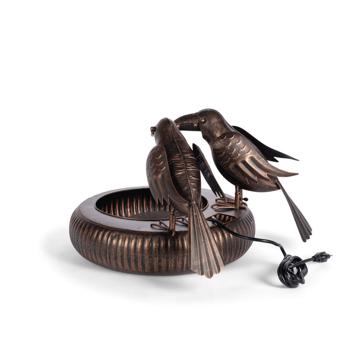 Folk Art Crows Fountain, Black Bronze