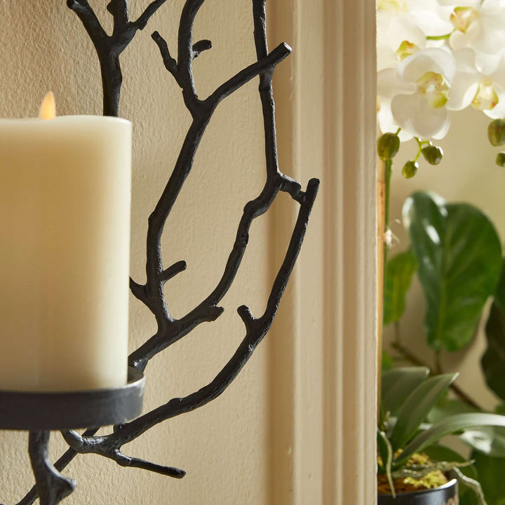 Circular Black Branch Wall Candle Holder closeup