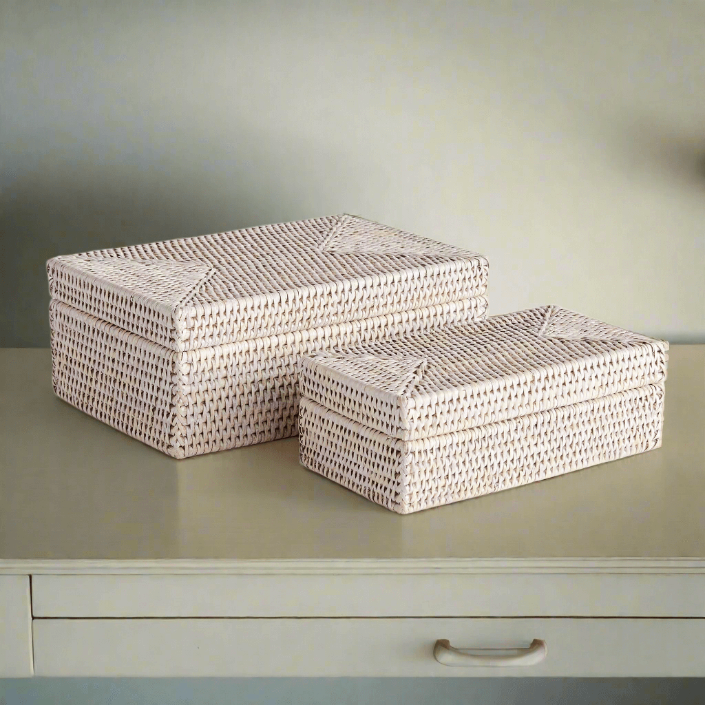Coastal Style Rattan Letter Boxes with Lids