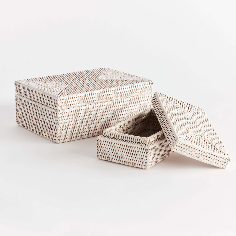 Coastal Style Rattan Letter Boxes with Lids (Set of 2) – Vintage Shopper