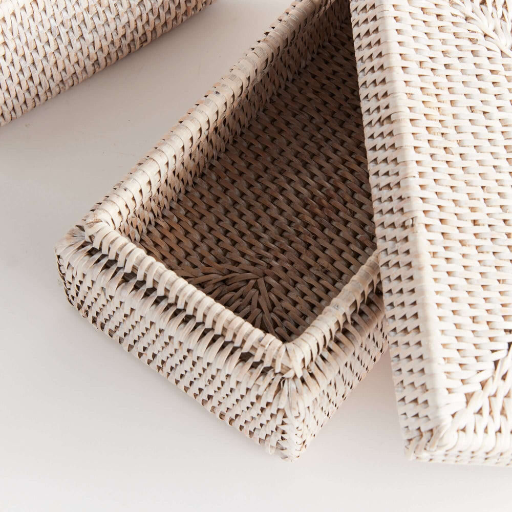 Coastal Style Rattan Letter Boxes with Lids, view from top looking inside box