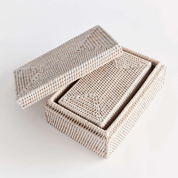 Coastal Style Rattan Letter Boxes with Lids nested