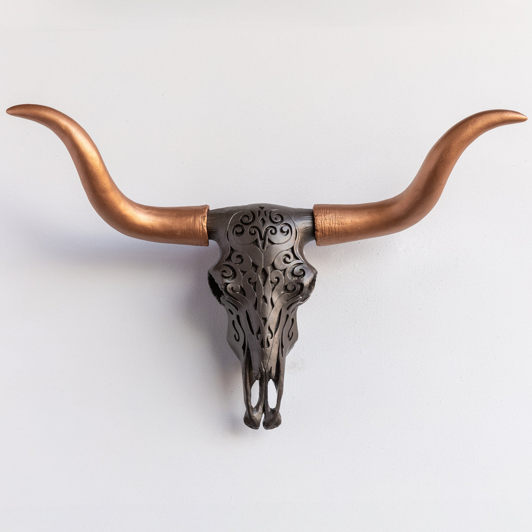 Handcrafted Faux Carved Texas Longhorn Skull Wall Art