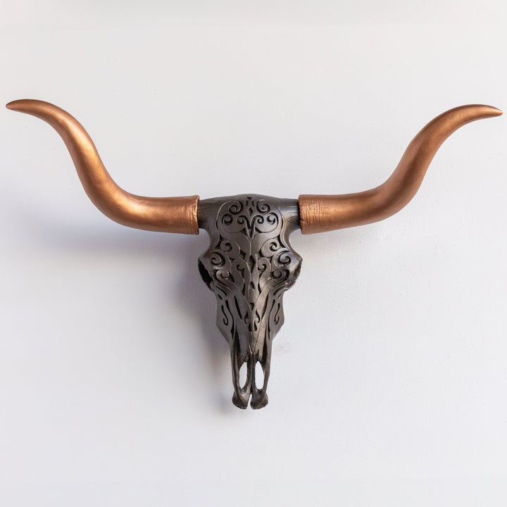 Handcrafted Faux Carved Texas Longhorn Skull Wall Art