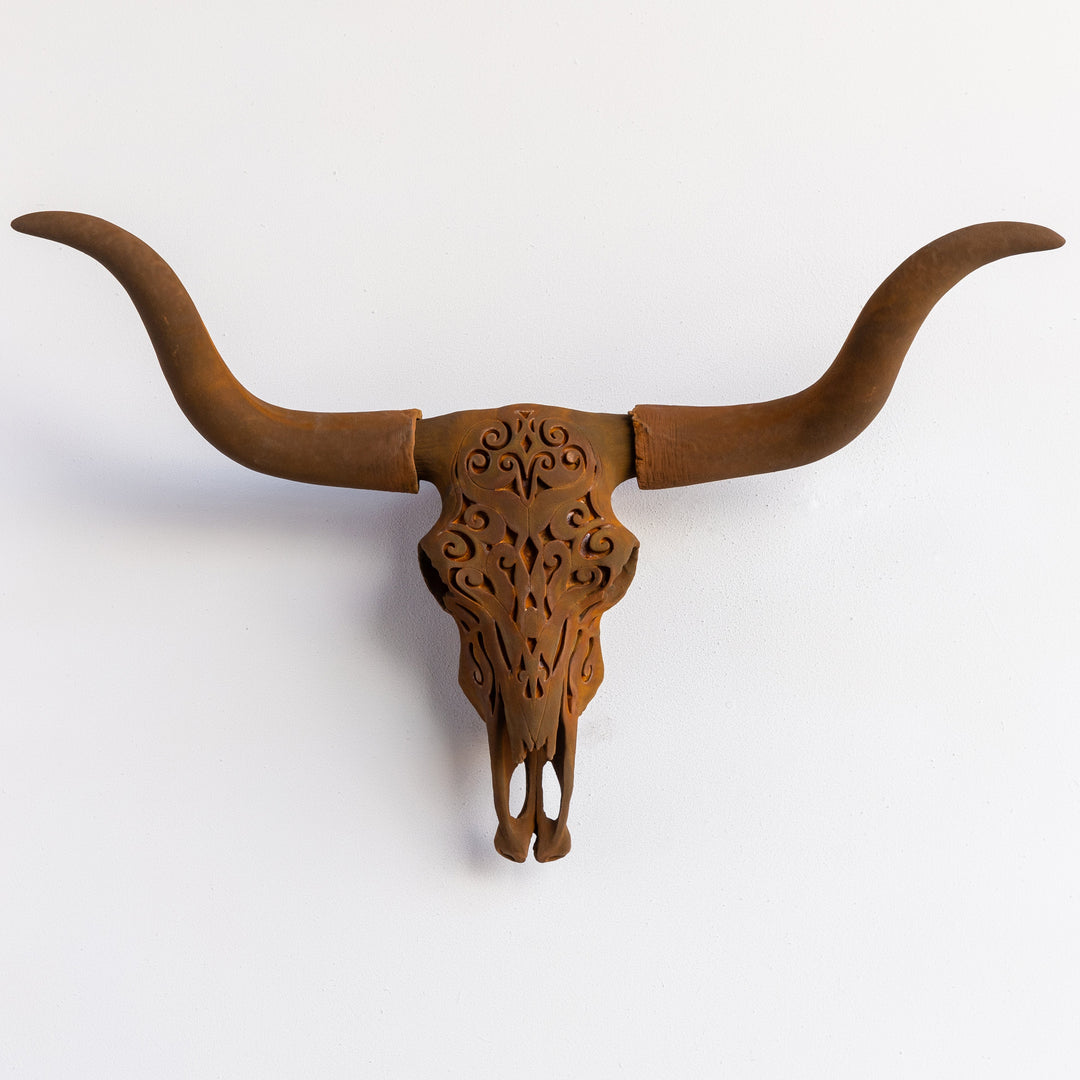 Handcrafted Faux Carved Texas Longhorn Skull Wall Art