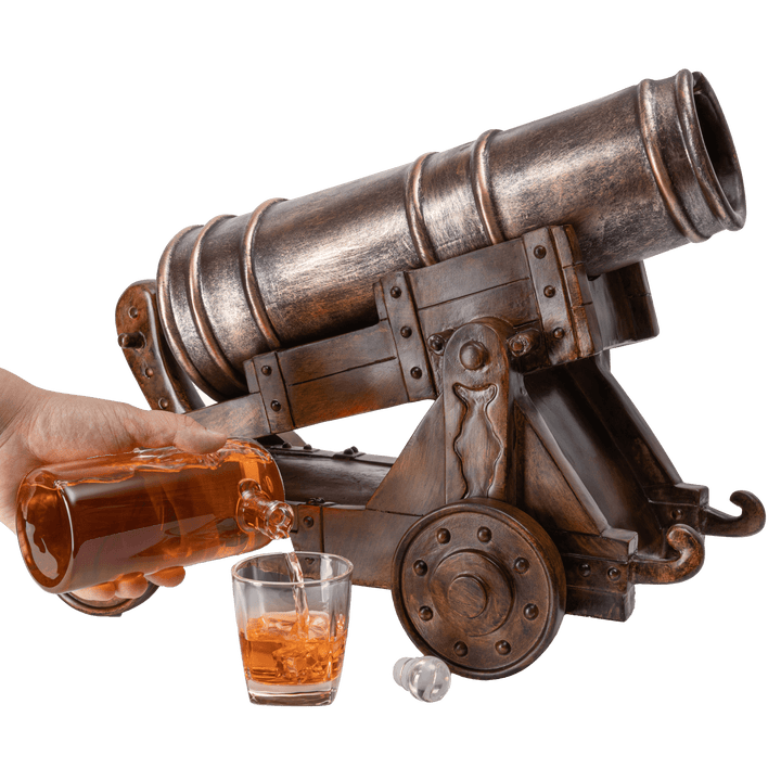 Cannon Wine & Whiskey Decanter Set, Handmade Extra Large Vintage Replica 750ml Decanter 21" - The Wine Savant - Pirate Treasure Wooden Cannonball, Naval, Napoleon, Civil War Old Cannons Holiday Gift