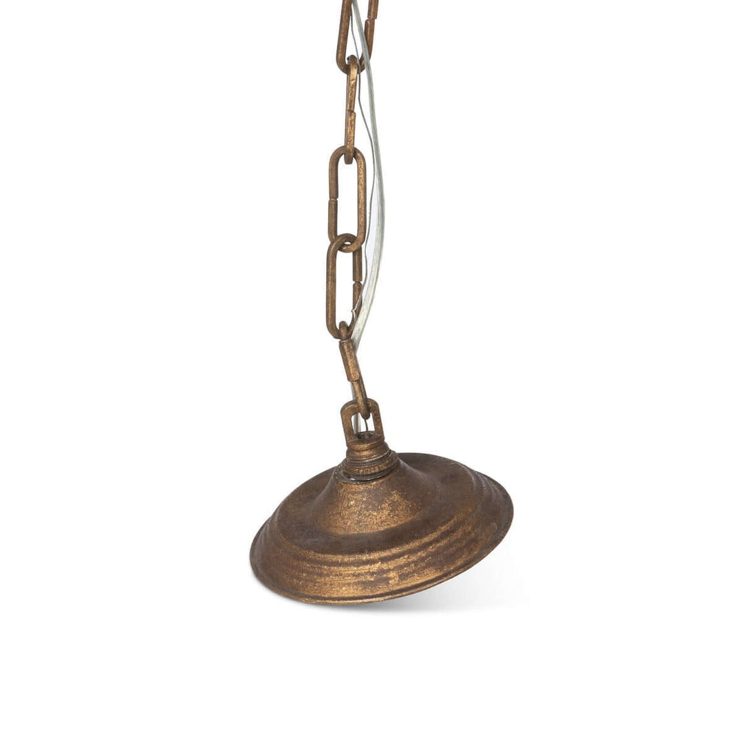 Bronze pendant light with chain on a white background