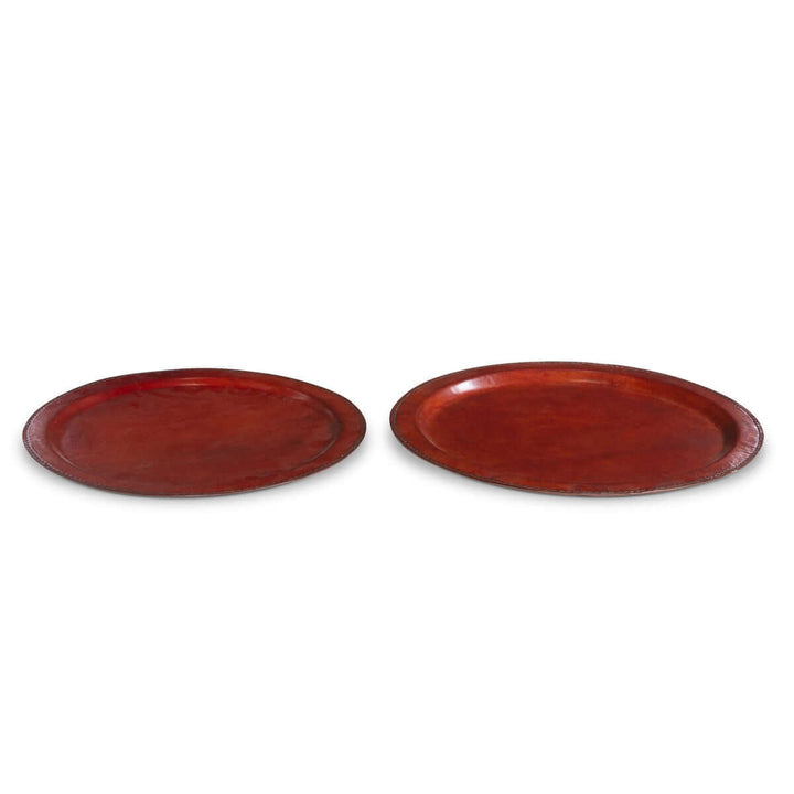 Vintage Cognac Leather Round Trays (Set of 2)