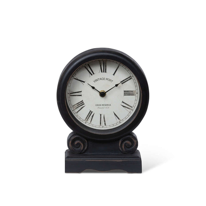 Antique-style mantel clock with Roman numerals and distressed black finish