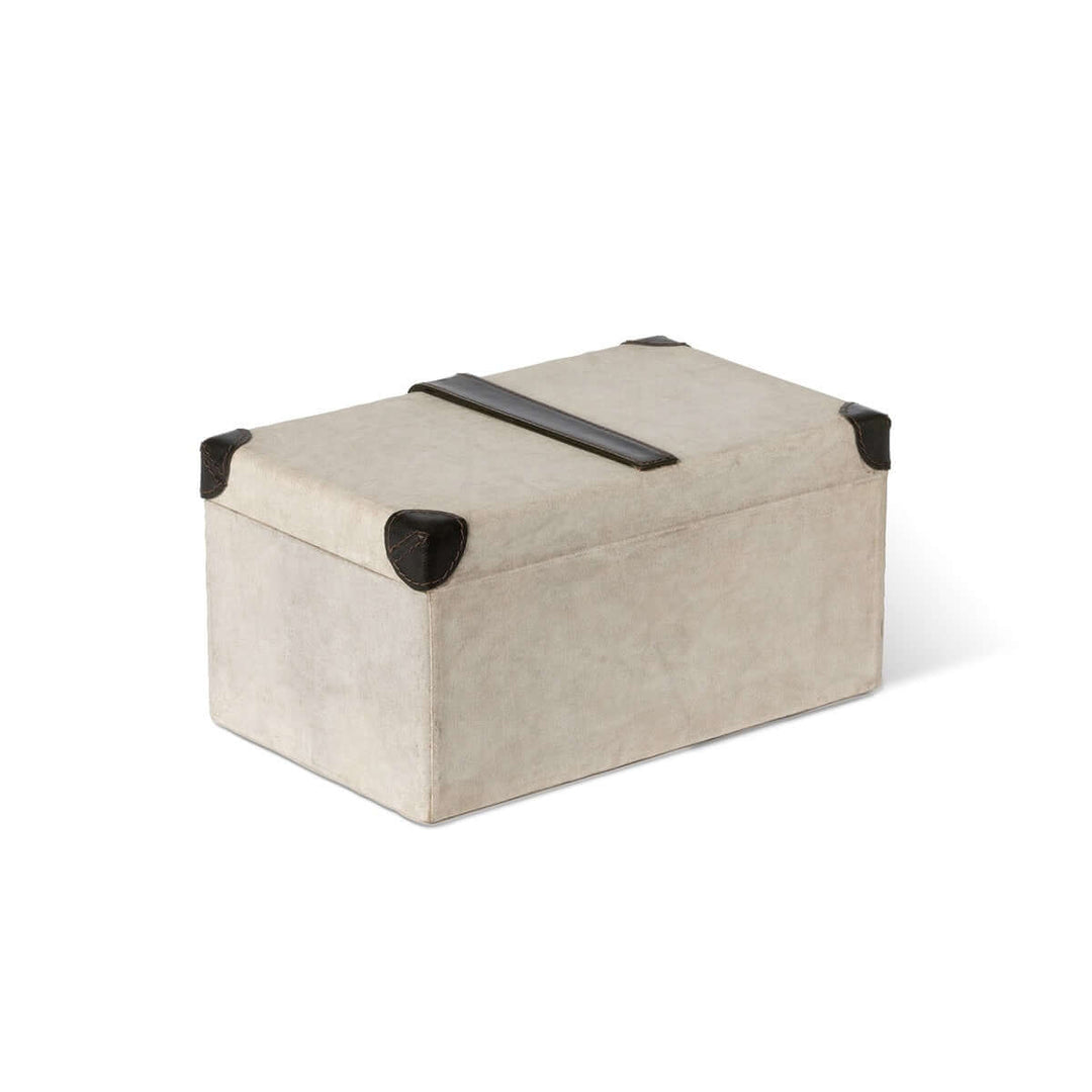 Antique Canvas Storage Box with Leather Trim