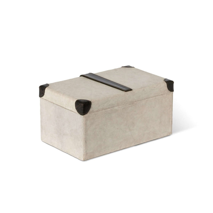 Antique Canvas Storage Box with Leather Trim