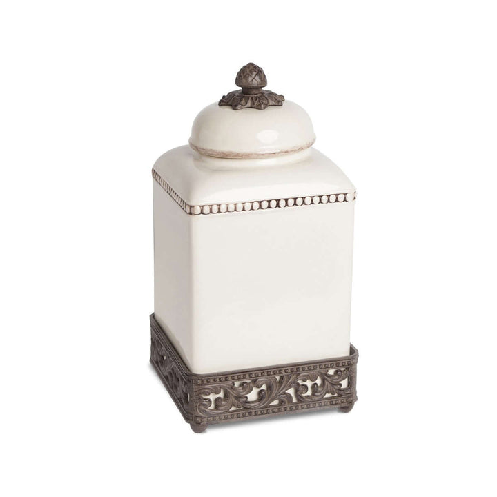 Acanthus Stoneware Square Canister, 13.5"