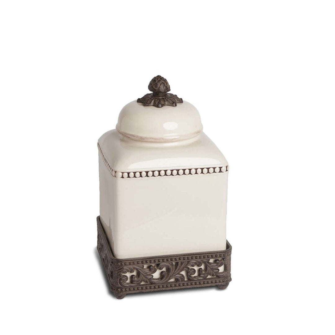 Acanthus Stoneware Square Canister, 12"