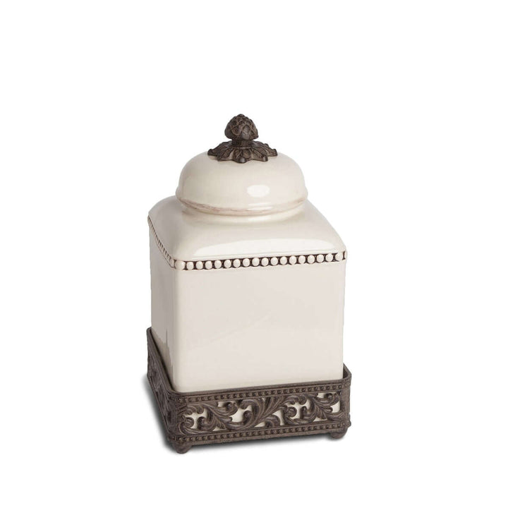 Acanthus Stoneware Square Canister, 12"