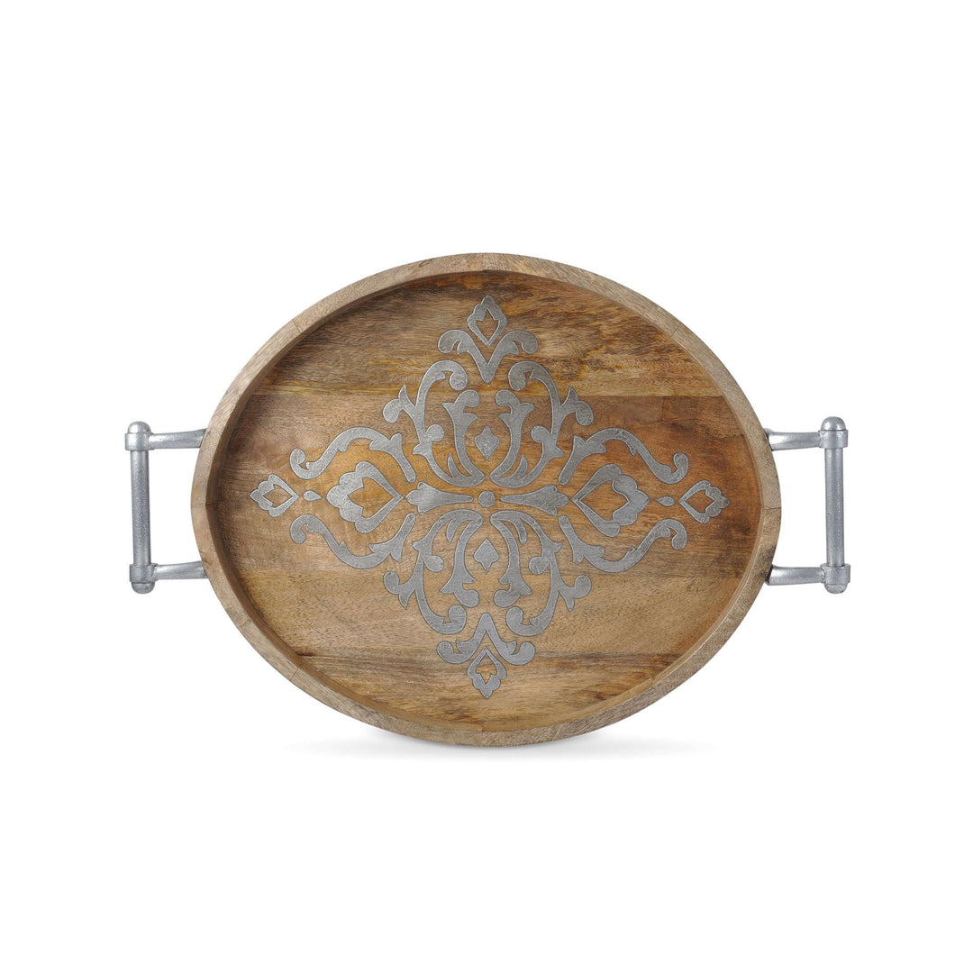 Heritage Inlay Wood Oval Tray with Handles, 25"