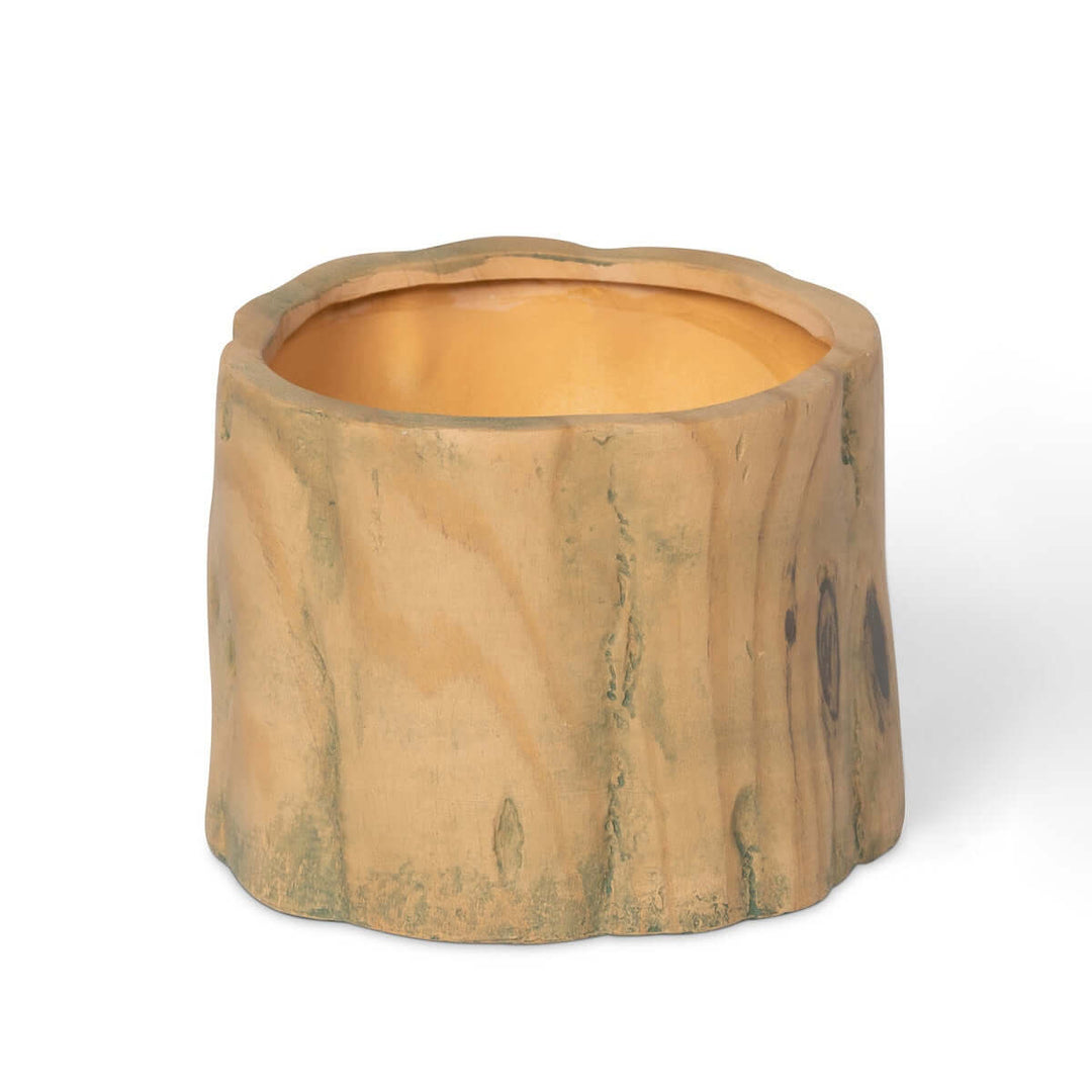 Faux Wood Tree Stump Planter with intricate grain texture and natural wood-like appearance made from durable dolomite.