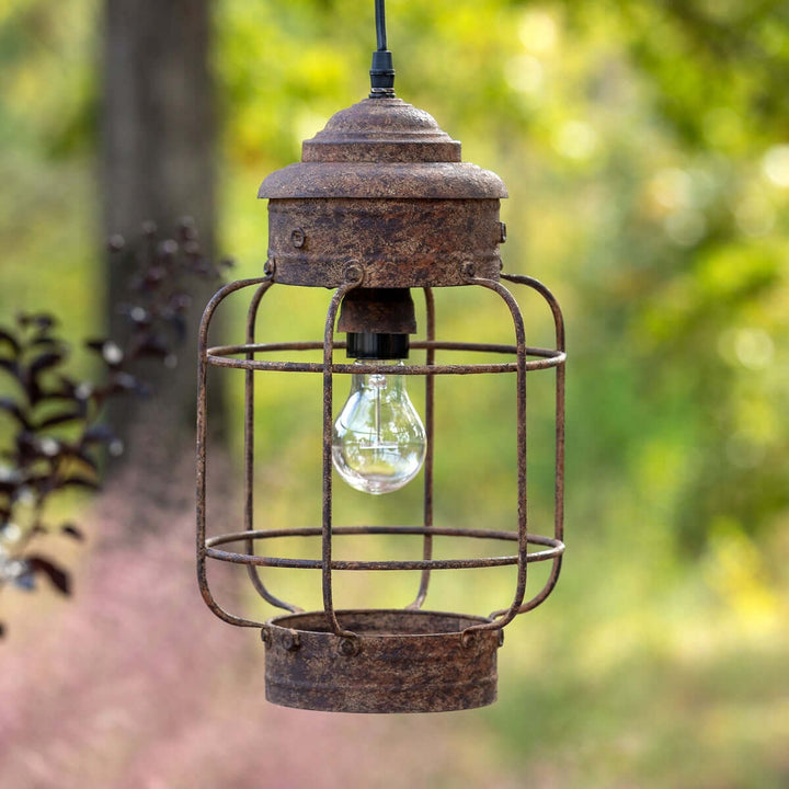Rustic Industrial Hanging Lantern Light with Vintage Rust Finish