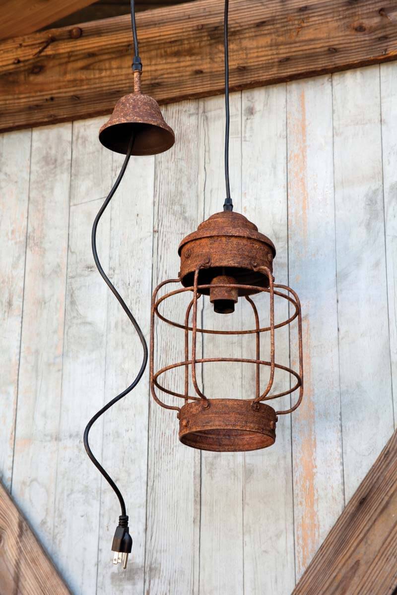 Rustic Industrial Hanging Lantern Light with Vintage Rust Finish