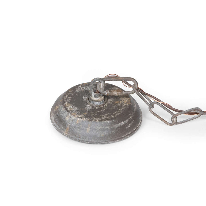 Vintage-style metal canopy with chain on a white background