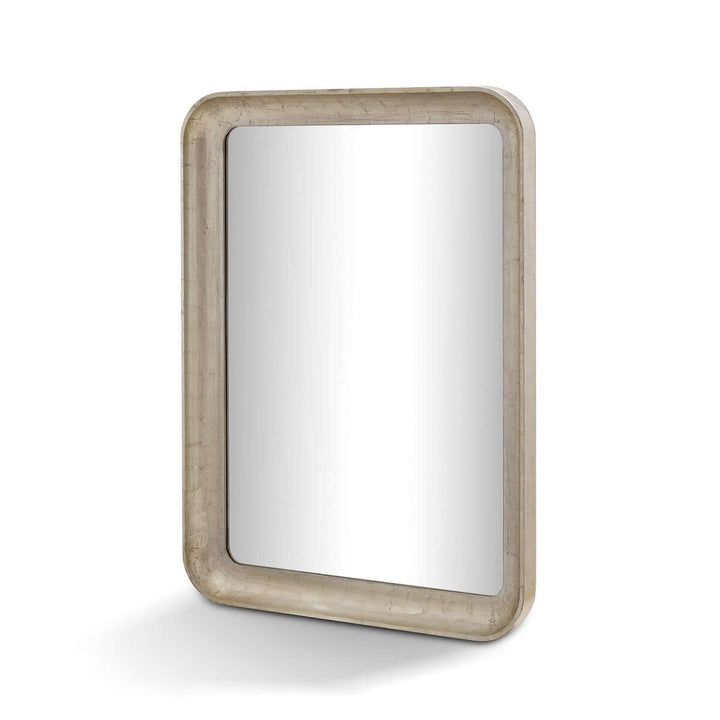 Art Deco Champagne Silver Wall Mirror with Beveled Glass and vintage European design.