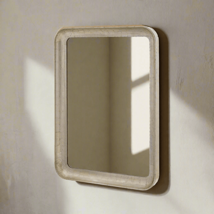 Art Deco Champagne Silver Wall Mirror with Beveled Glass showcasing elegant vintage European design.