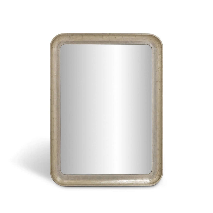 Art Deco Champagne Silver Wall Mirror with Beveled Glass, blending 1920s Parisian style with mid-century modern elegance.