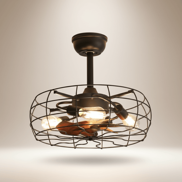 Ceiling fan with light fixture on a neutral background