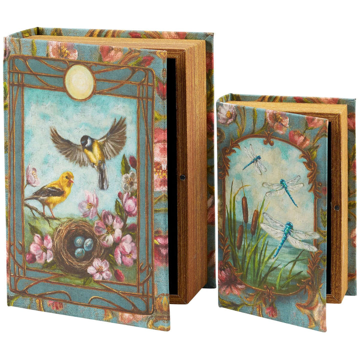 Decorative book with nature-themed illustrations on a white background