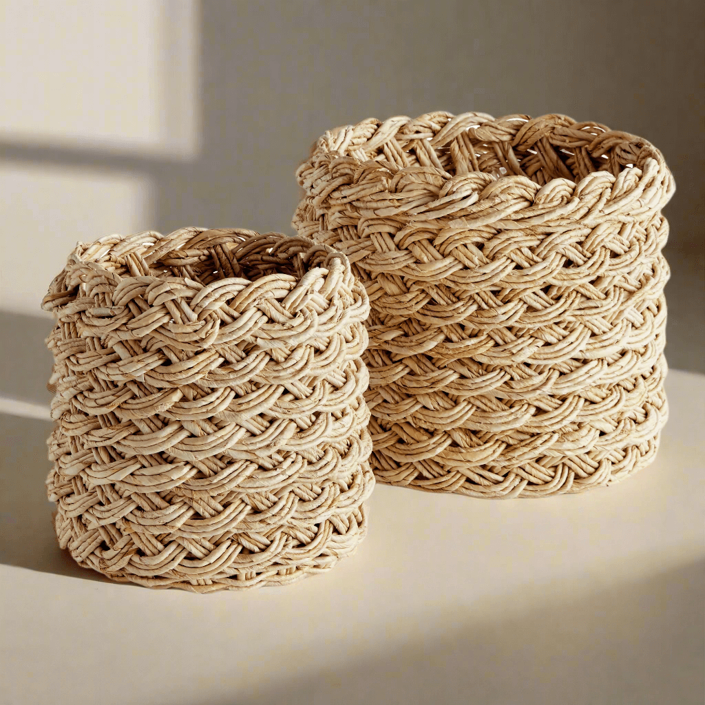 French Braided Abaca Storage Baskets