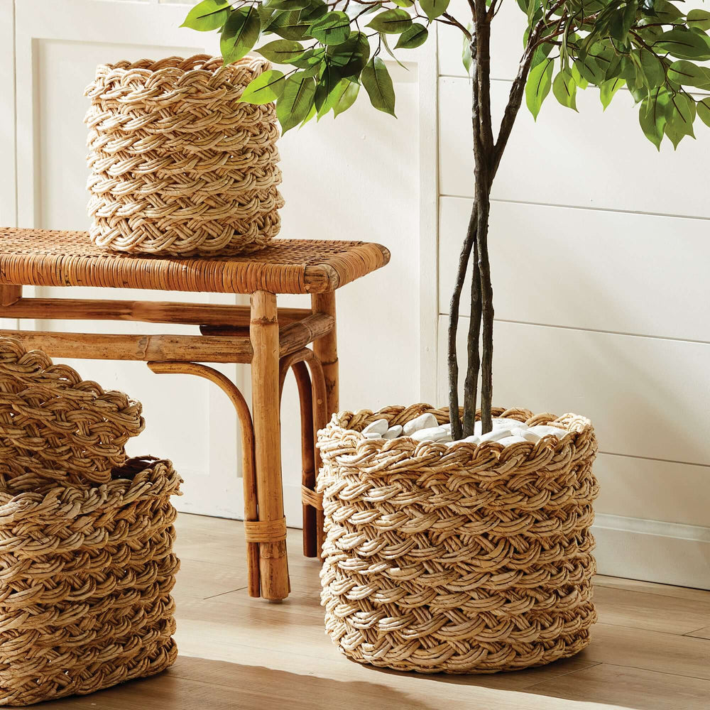 French Braided Abaca Storage Baskets