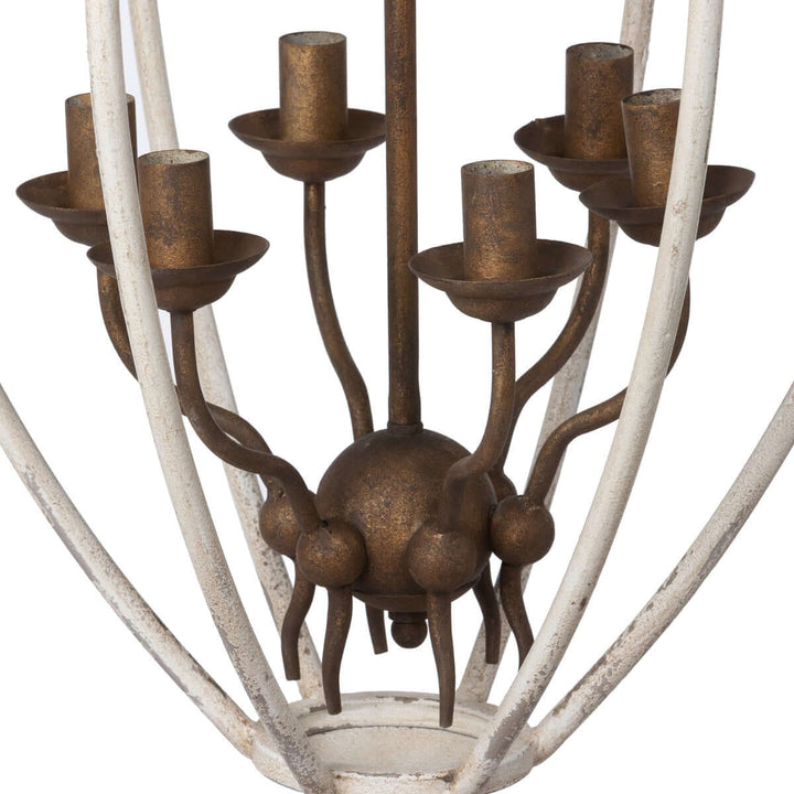 Decorative chandelier with bronze and white metal design on a white background