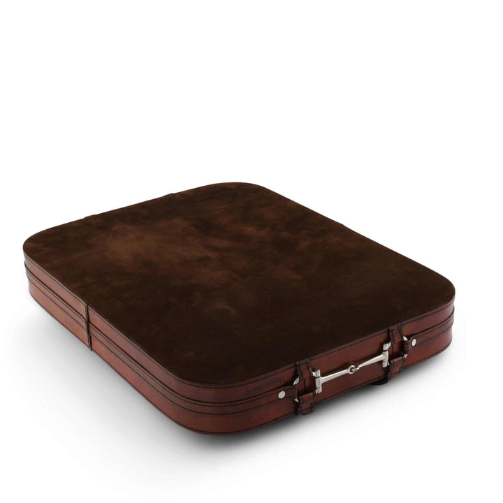 Brown leather tray on a white background