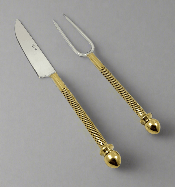 Vintage Stainless Steel Carving Set with Golden Handles