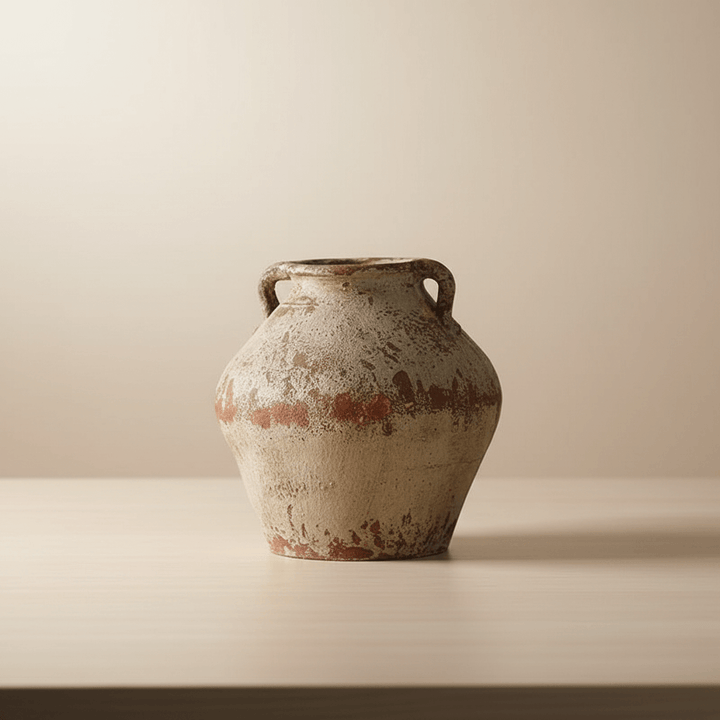 Weathered Mediterranean Pottery Vase with Handles