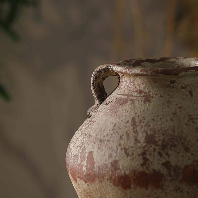 Weathered Mediterranean Pottery Vase with Handles