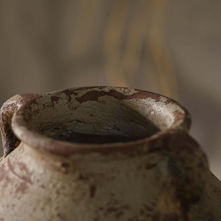 Weathered Mediterranean Pottery Vase with Handles