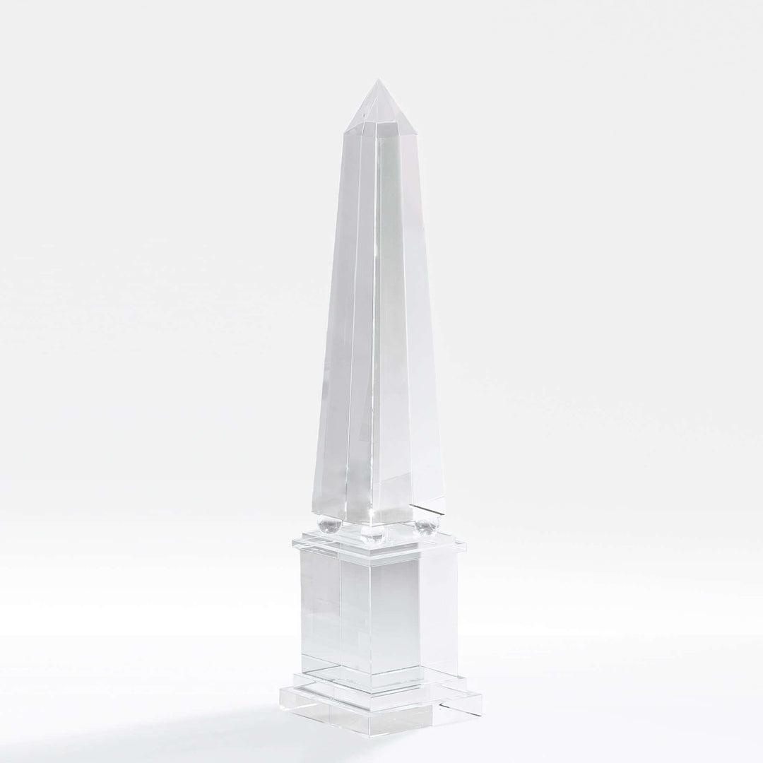 Handcrafted Crystal Obelisk Sculpture by Ian K. Fowler, architectural design, luminous geometric form, elegant and flawless crystal piece.