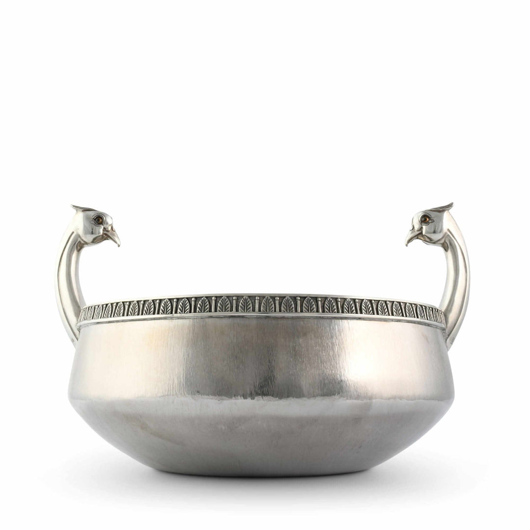Silver bowl with handles on a white background