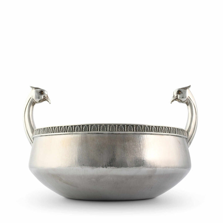 Silver bowl with handles on a white background