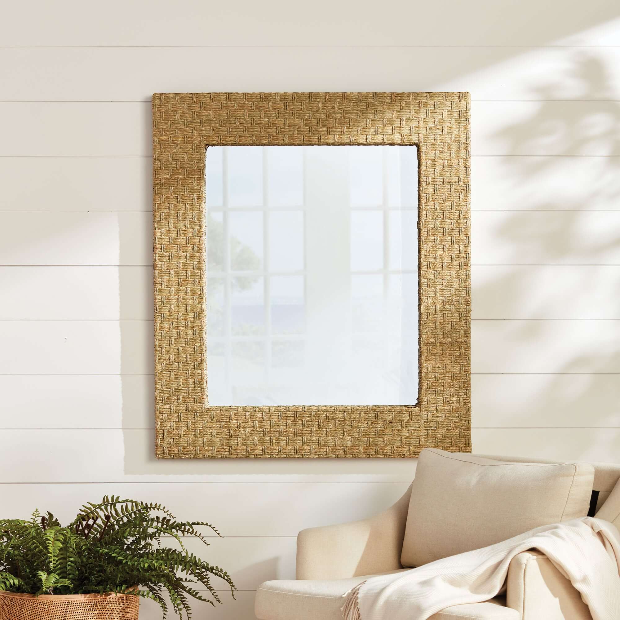 Handwoven Rectangle Water Grass Wall Mirror