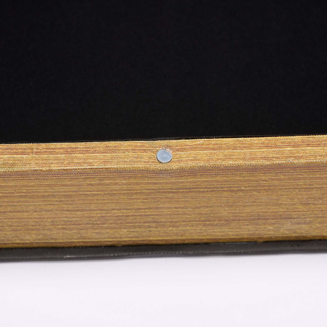 Wooden panel with a metal screw on a black and white background