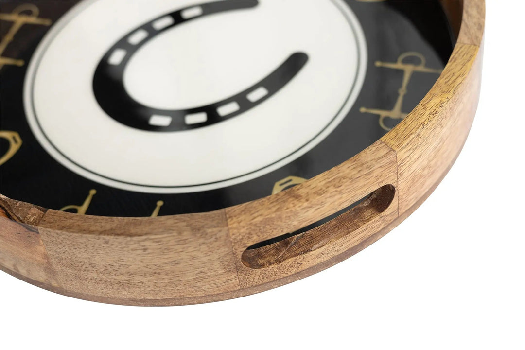 Horseshoe & Bit Round Wood Tray