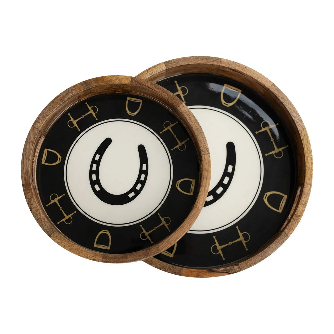 Horseshoe & Bit Round Wood Tray