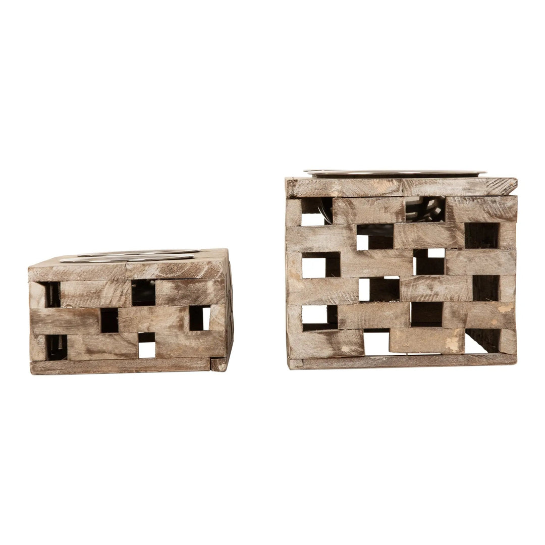 Reclaimed Wood Double Bowl Pet Feeder