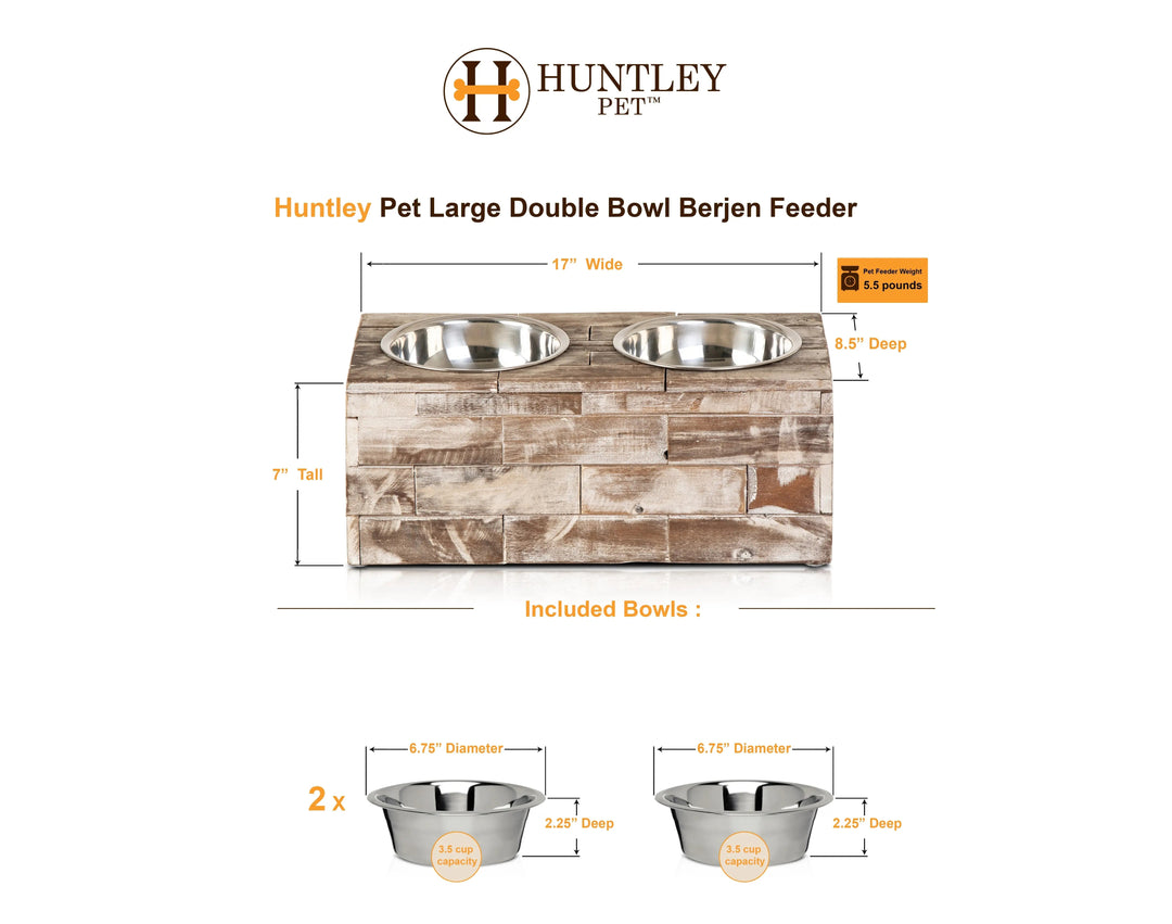 Reclaimed Wood Double Bowl Pet Feeder